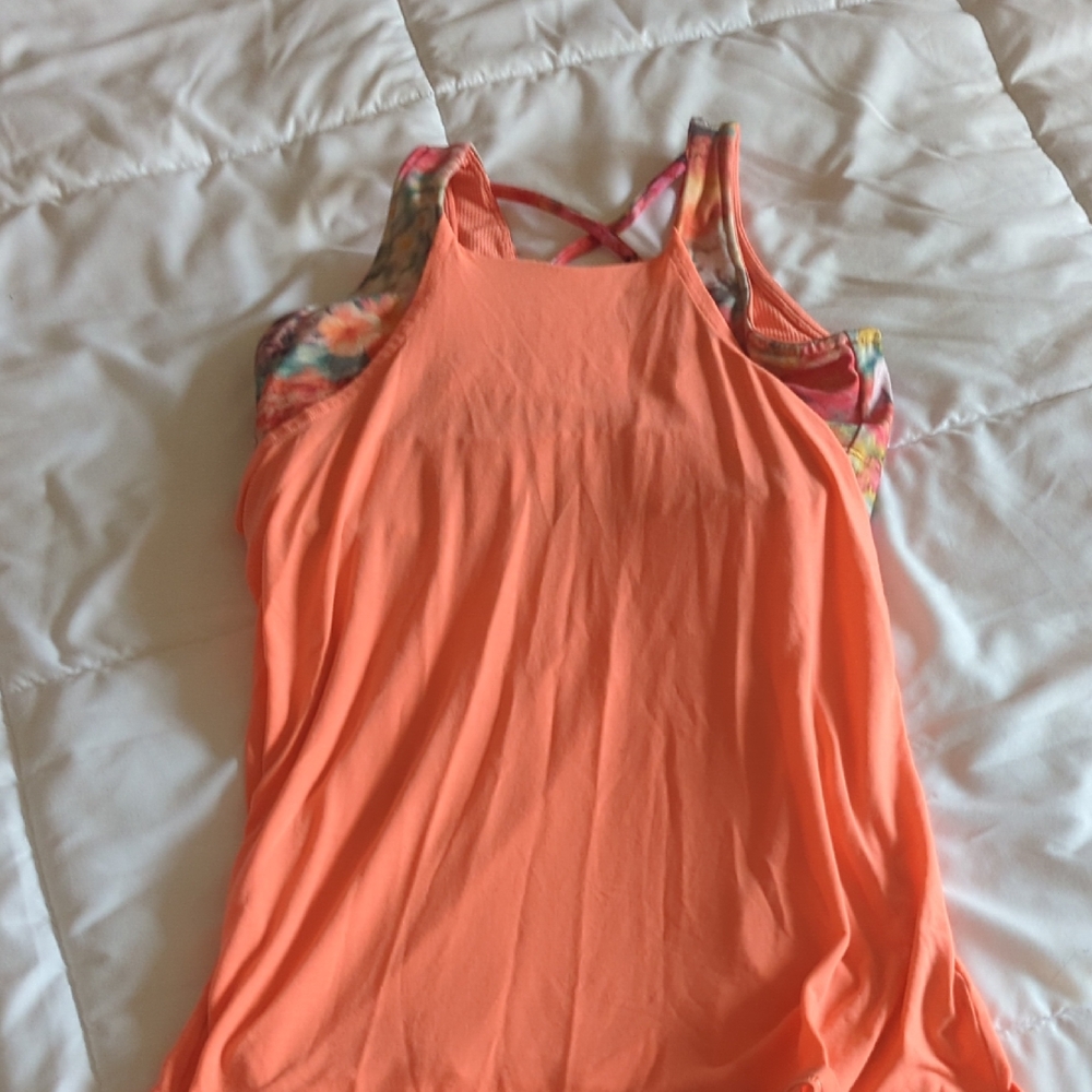 Athleta Kids Orange Tank Top with Floral Accents